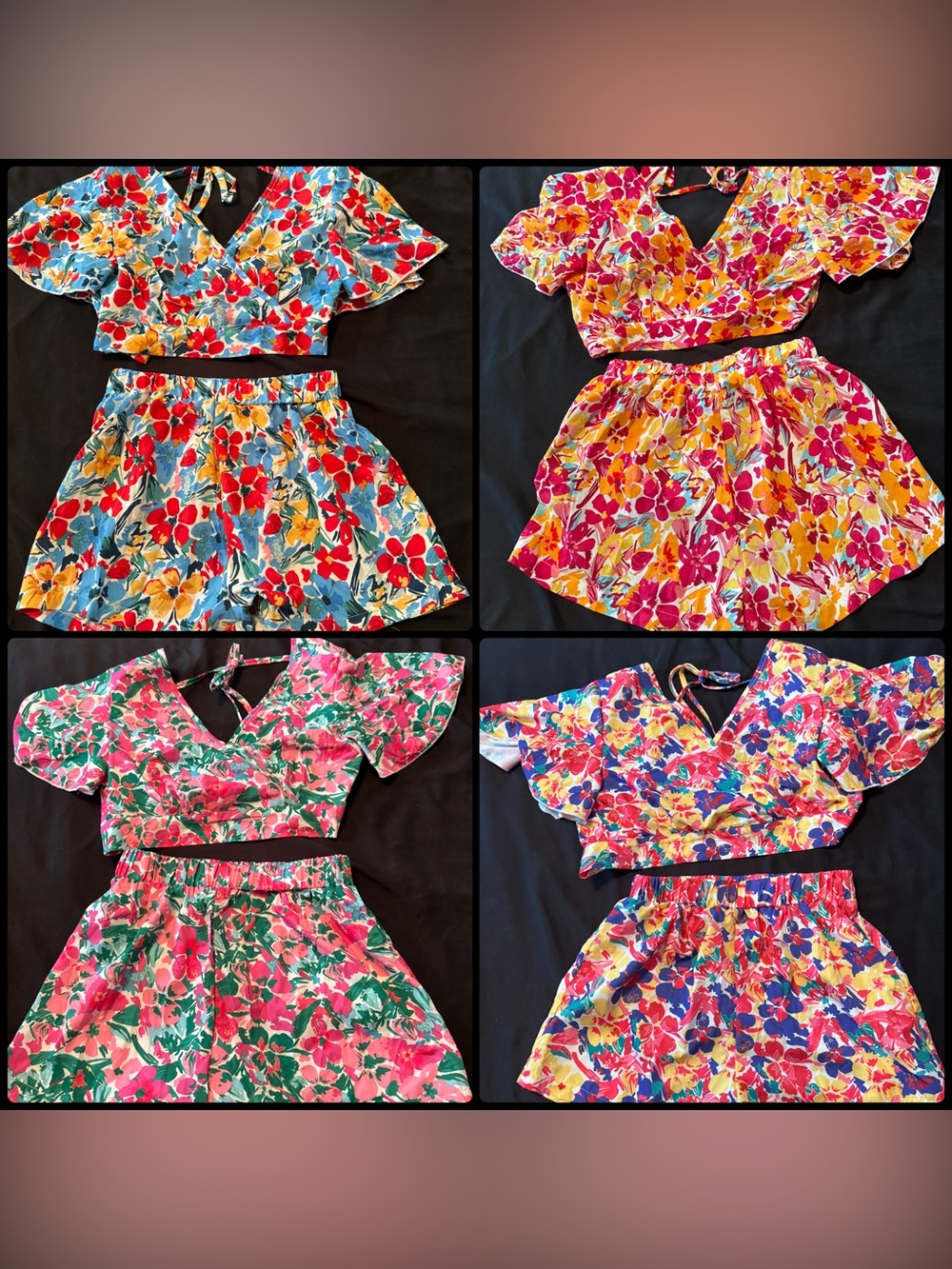 SHEIN Floral Two-Piece Crop Top and Shorts Set - Multicolor